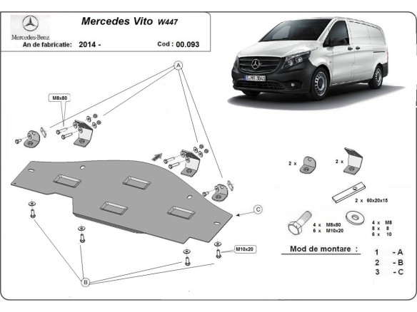 Ocelový kryt systému Start-Stop Mercedes Vito W447, 4x2, 1.6 D (2014-2025)Mercedes Vito