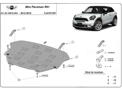Ocelový kryt motoru Mini Paceman R61 (2012-2016)Mini Paceman