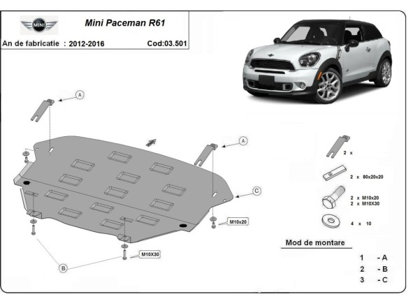 Ocelový kryt motoru Mini Paceman R61 (2012-2016)Mini Paceman