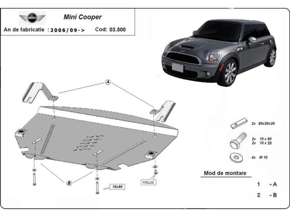 Ocelový kryt motoru Mini Cooper R56 (2006-2014)Mini Cooper