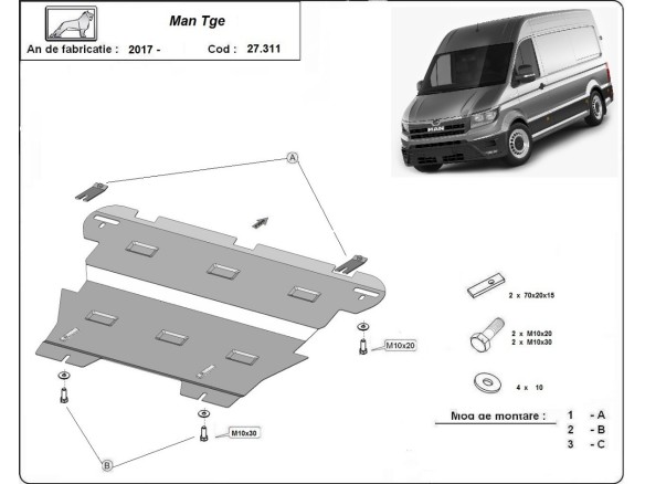 Ocelový kryt motoru Man Tge (2017-2025)Man Tge
