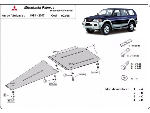 Ocelový kryt převodovky a reduktoru Mitsubishi Pajero Sport 1 (1998-2007)Mitsubishi Shogun Sport