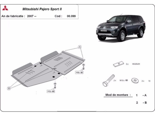 Ocelový kryt převodovky Mitsubishi Pajero Sport 2 (2008-2016)Mitsubishi Shogun Sport