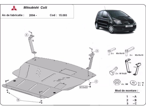 Ocelový kryt motoru Mitsubishi Colt (2002-2013)Mitsubishi Colt