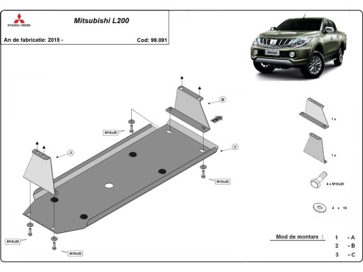 Ocelový kryt palivové nádrže Mitsubishi L 200 (2015-2025)Mitsubishi L200