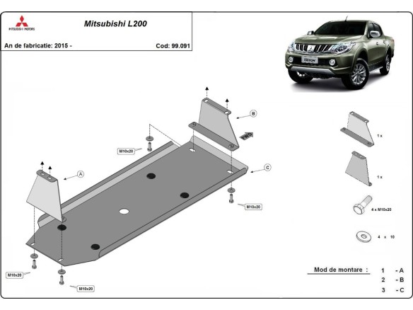 Ocelový kryt palivové nádrže Mitsubishi L 200 (2015-2025)Mitsubishi L200