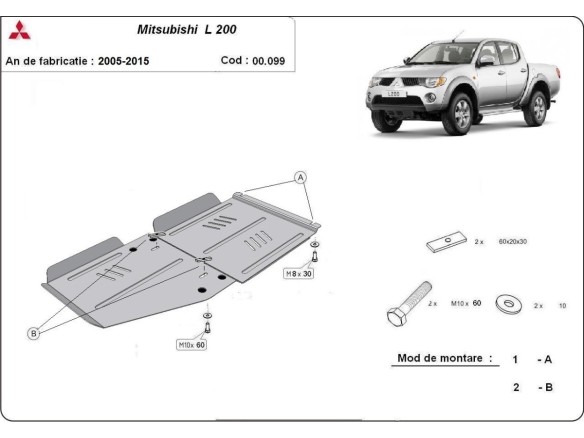 Ocelový kryt převodovky Mitsubishi L 200 (2005-2015)Mitsubishi L200