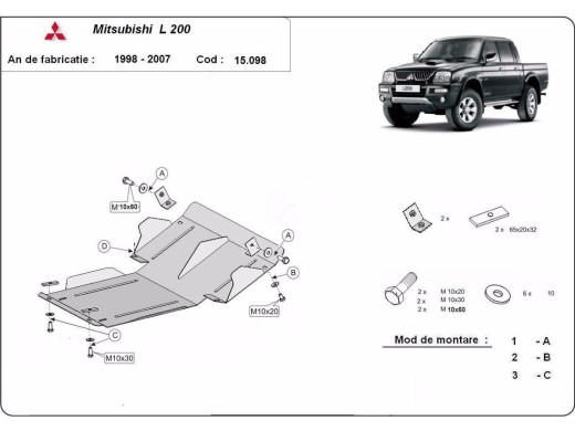 Ocelový kryt motoru Mitsubishi L200 (1998-2007)Mitsubishi L200