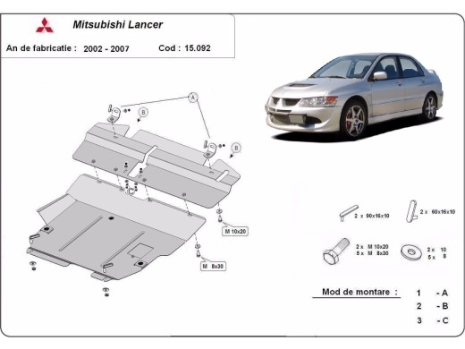 Ocelový kryt motoru Mitsubishi Lancer (2002-2007)Mitsubishi Lancer