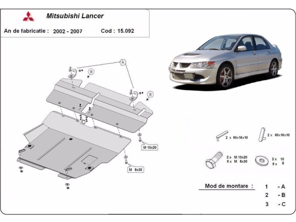 Ocelový kryt motoru Mitsubishi Lancer (2002-2007)Mitsubishi Lancer