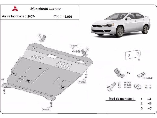 Ocelový kryt motoru Mitsubishi Lancer (2007-2017)Mitsubishi Lancer