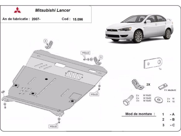Ocelový kryt motoru Mitsubishi Lancer (2007-2017)Mitsubishi Lancer