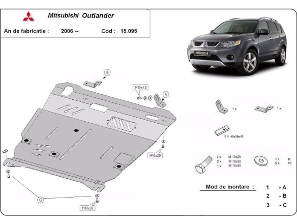 Ocelový kryt motoru Mitsubishi Outlander (2006-2012)Mitsubishi Outlander