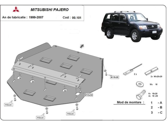 Ocelový kryt převodovky Mitsubishi Pajero 3 (V60, V70) Vers. 2.0 (1999-2007)Mitsubishi Shogun