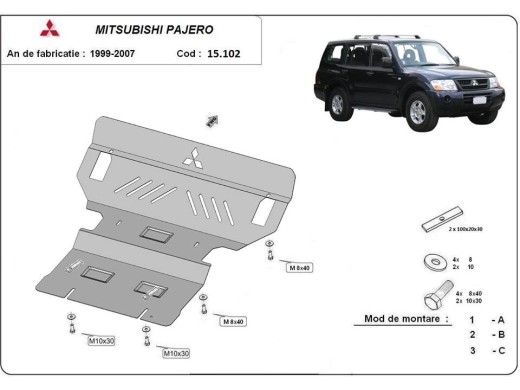 Ocelový kryt motoru Mitsubishi Pajero 3 (V60, V70) (1999-2007)Mitsubishi Shogun