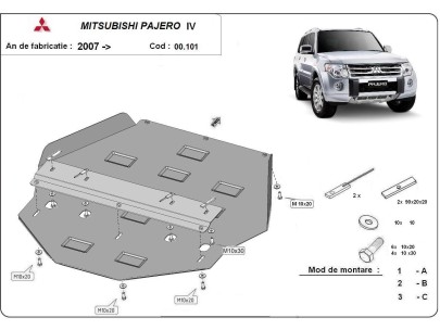 Ocelový kryt převodovky Mitsubishi Pajero 4 (V80, V90) (2007-2021) 2