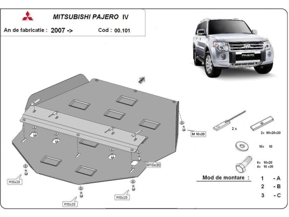 Ocelový kryt převodovky Mitsubishi Pajero 4 (V80, V90) (2007-2021)Mitsubishi Shogun