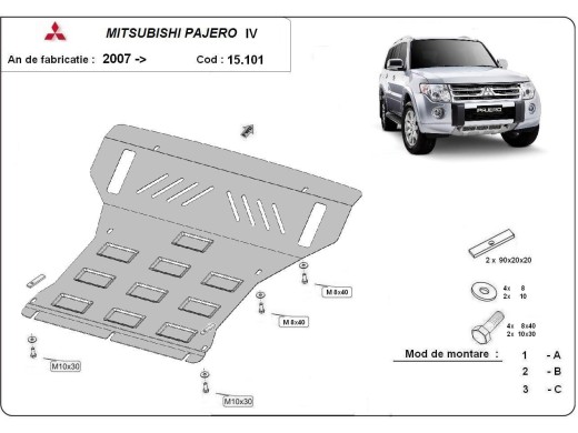 Ocelový kryt motoru Mitsubishi Pajero 4 (V80, V90) (2007-2021)Mitsubishi Shogun