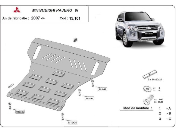 Ocelový kryt motoru Mitsubishi Pajero 4 (V80, V90) (2007-2021)Mitsubishi Shogun
