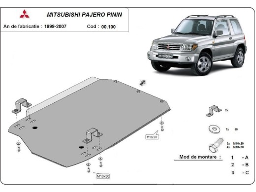Ocelový kryt převodovky Mitsubishi Pajero Pinin (1997-2007)Mitsubishi Shogun Pinin