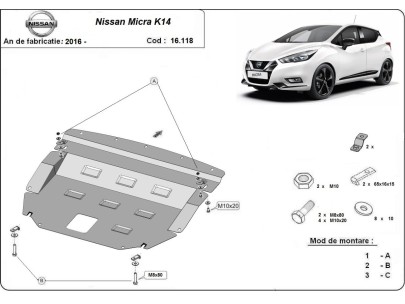Ocelový kryt motoru Nissan Micra (2016-2025) 2