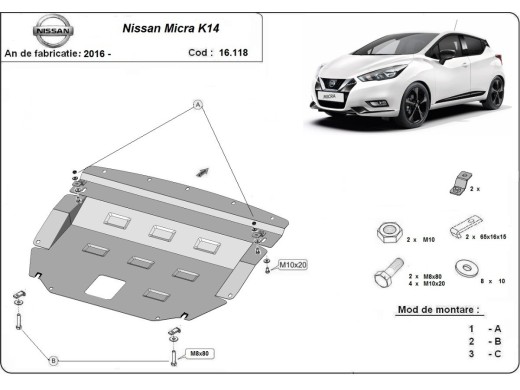 Ocelový kryt motoru Nissan Micra (2016-2025)Nissan Micra