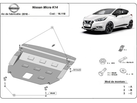 Ocelový kryt motoru Nissan Micra (2016-2025)Nissan Micra