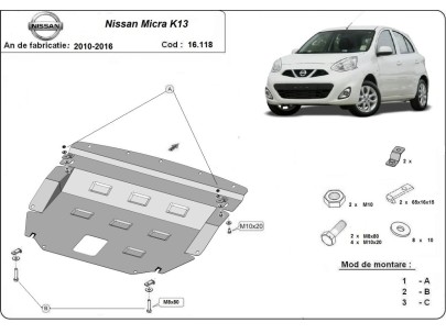 Ocelový kryt motoru Nissan Micra (2010-2016) 2