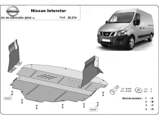 Ocelový kryt motoru Nissan Interstar (2010-2025)Nissan Interstar