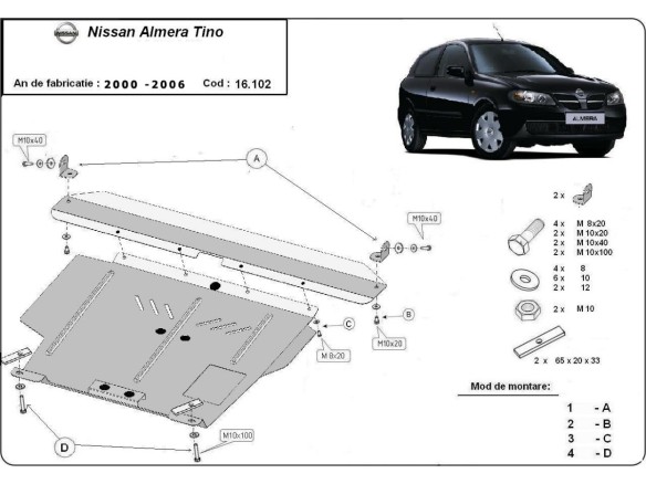 Ocelový kryt motoru Nissan Almera Tino (2000-2006)Nissan Almera