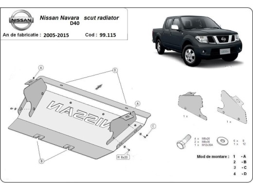 Ocelový kryt chladiče Nissan Navara (2005-2015)Nissan Navara