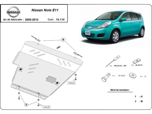 Ocelový kryt motoru Nissan Note (2007-2013)Nissan Note