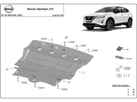 Ocelový kryt motoru Nissan Qashqai J12 (2021-2025)Nissan Qashqai