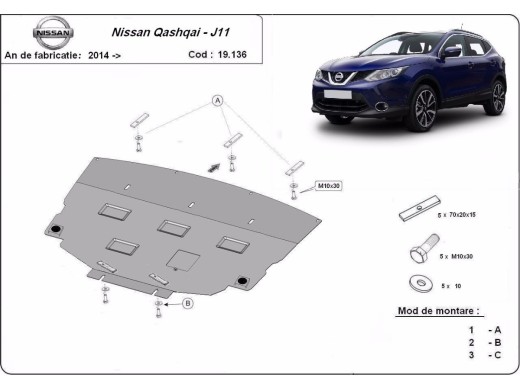 Ocelový kryt motoru Nissan Qashqai J11 (2013-2021)Nissan Qashqai