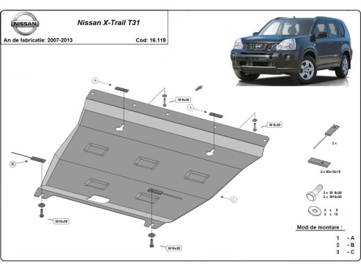 Ocelový kryt motoru Nissan X-Trail T31 - Vers 2.0 (2007-2013)Nissan X-Trail