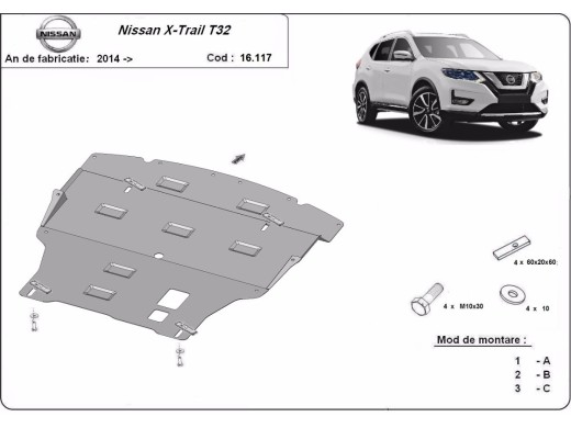 Ocelový kryt motoru Nissan X-Trail T32 (2013-2022)Nissan X-Trail