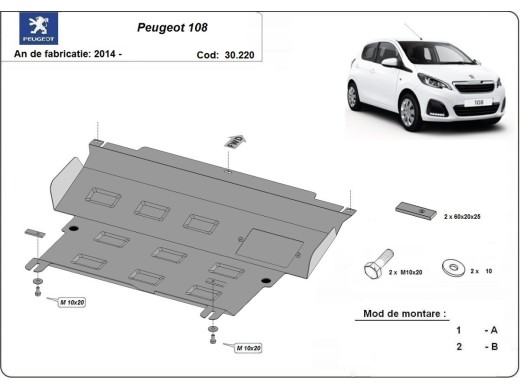 Ocelový kryt motoru Peugeot 108 (2014-2021)Peugeot 108