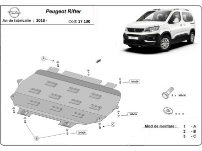 Ocelový kryt motoru Peugeot Rifter (2018-2026) 2