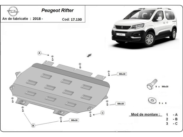 Ocelový kryt motoru Peugeot Rifter (2018-2025)Peugeot Rifter/Partner
