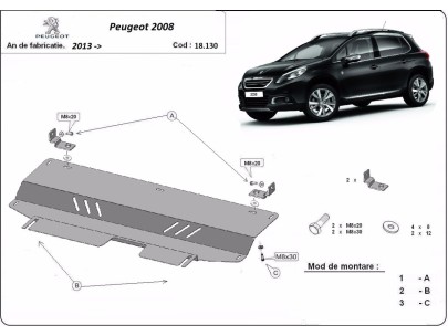 Ocelový kryt motoru Peugeot 2008 (2013-2019)