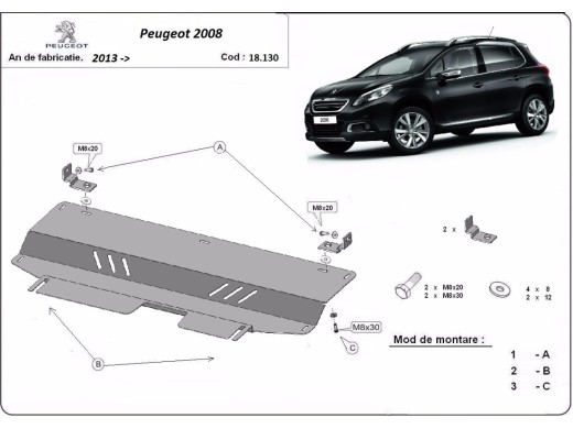 Ocelový kryt motoru Peugeot 2008 (2013-2019)Peugeot 2008