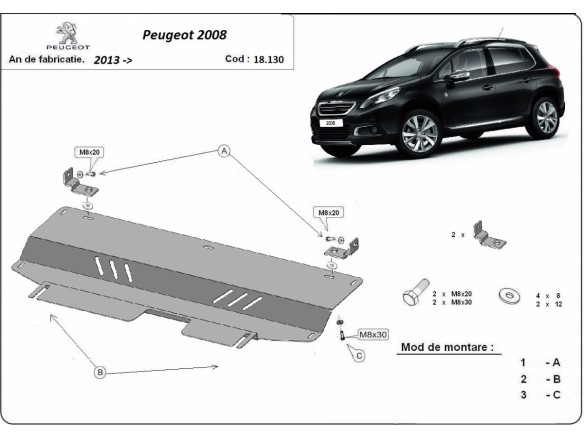 Ocelový kryt motoru Peugeot 2008 (2013-2019)Peugeot 2008