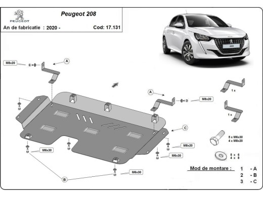 Ocelový kryt motoru Peugeot 208 (2019-2025)Peugeot 208