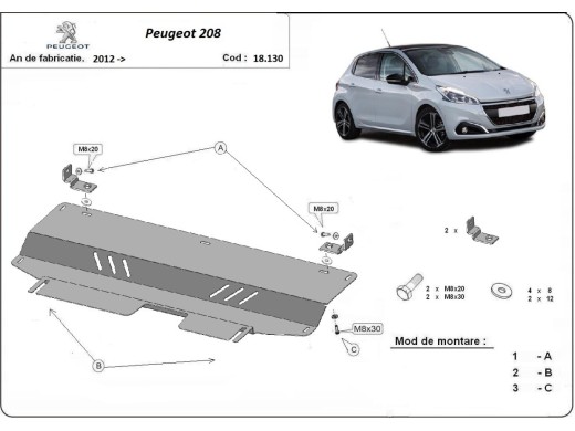 Ocelový kryt motoru Peugeot 208 (2012-2019)Peugeot 208