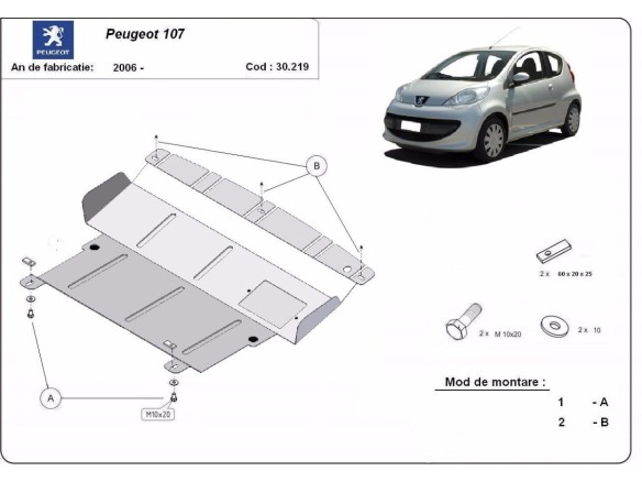 Ocelový kryt motoru Peugeot 107 (2006-2014)Peugeot 107