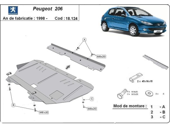 Ocelový kryt motoru Peugeot 206 (1998-2012)Peugeot 206