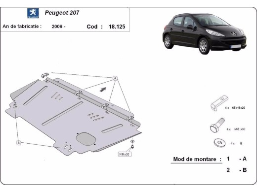 Ocelový kryt motoru Peugeot 207 (2006-2014)Peugeot 207