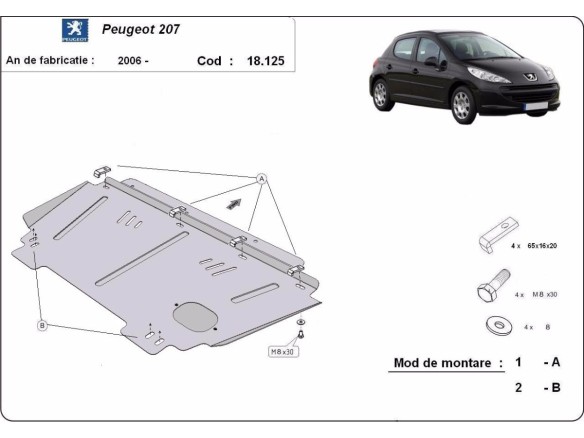Ocelový kryt motoru Peugeot 207 (2006-2014)Peugeot 207