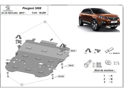 Ocelový kryt motoru Peugeot 3008 (2017-2024) 2