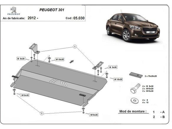 Ocelový kryt motoru Peugeot 301 (2012-2025)Peugeot 301